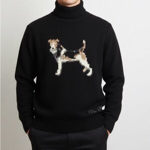Vintage Polo Ralph Lauren Knit Dog Design Rare 2001 Wool Sweater Size XL - Flaw